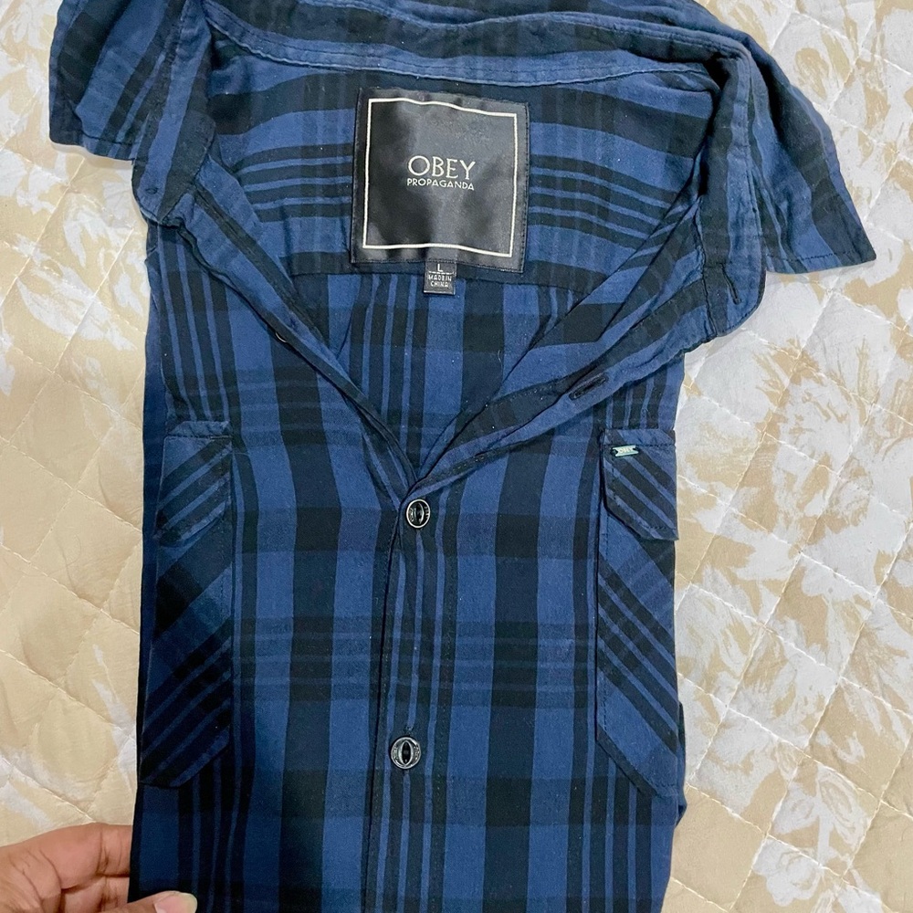 Obey Men's Blue Plaid Shirt